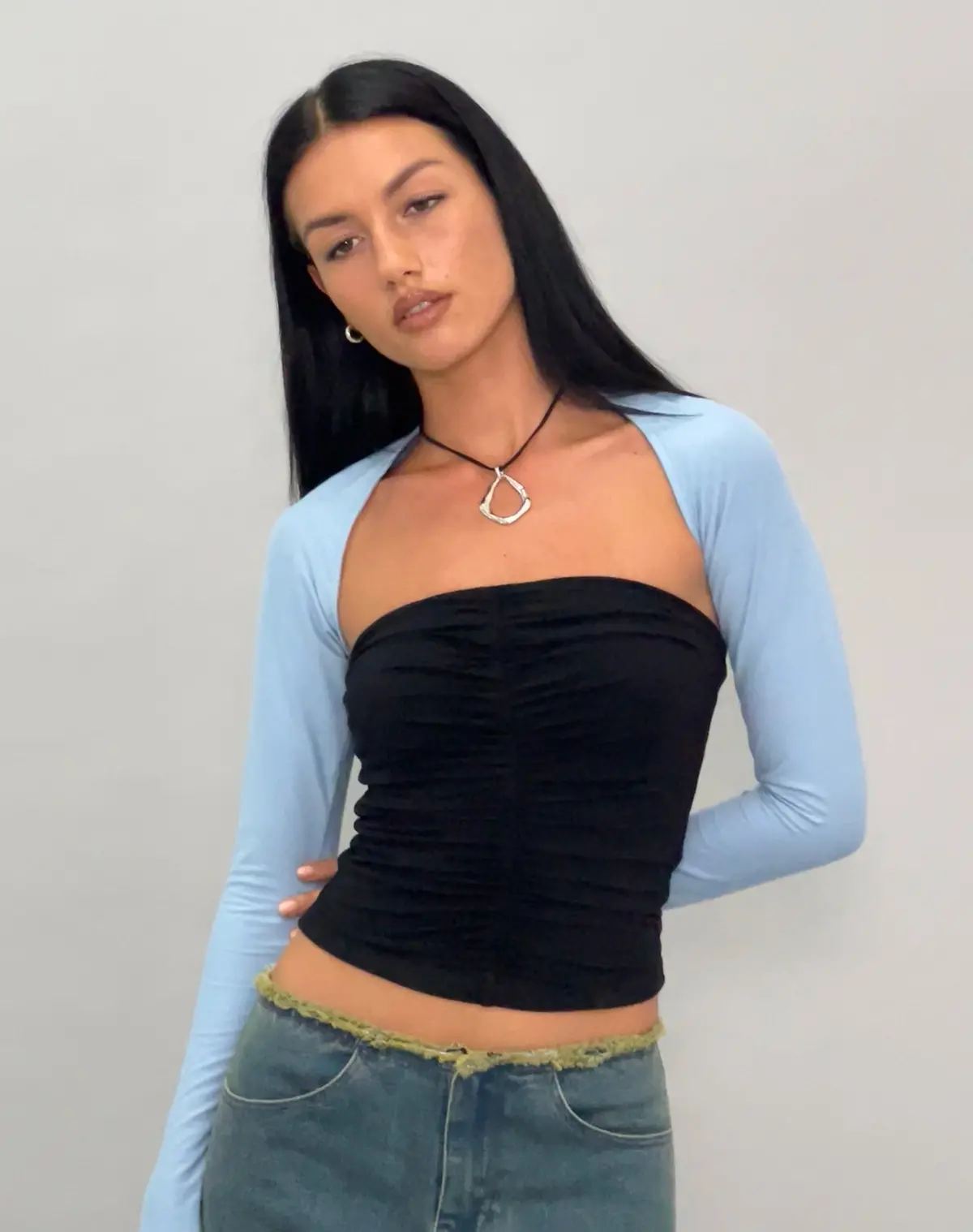 Sajna Ruched Bandeau Top In Black 1
