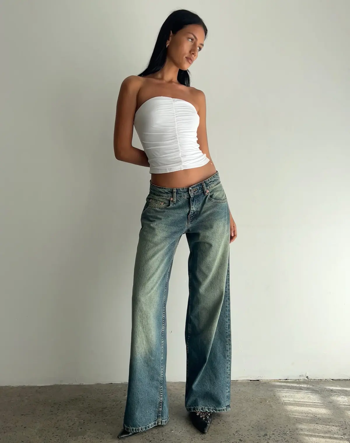Sajna Ruched Bandeau Top In White 1