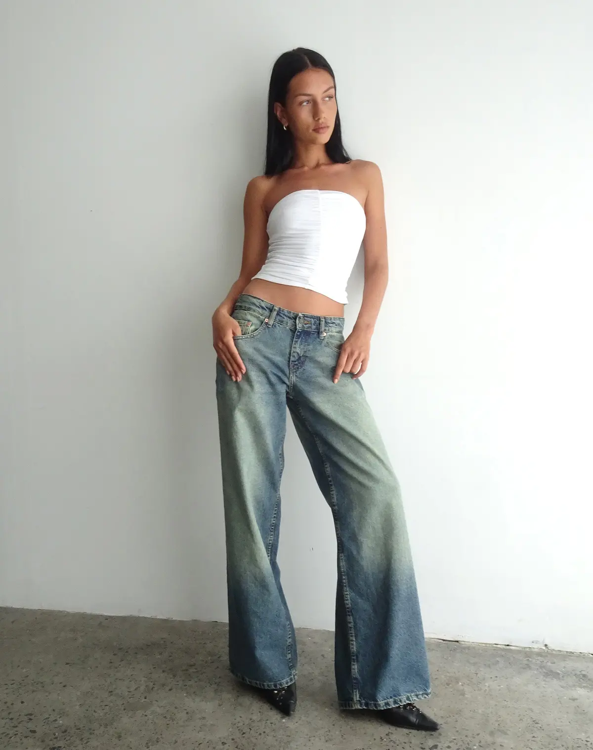 Roomy Extra Wide Low Rise Jeans In Extreme Blue Green 1