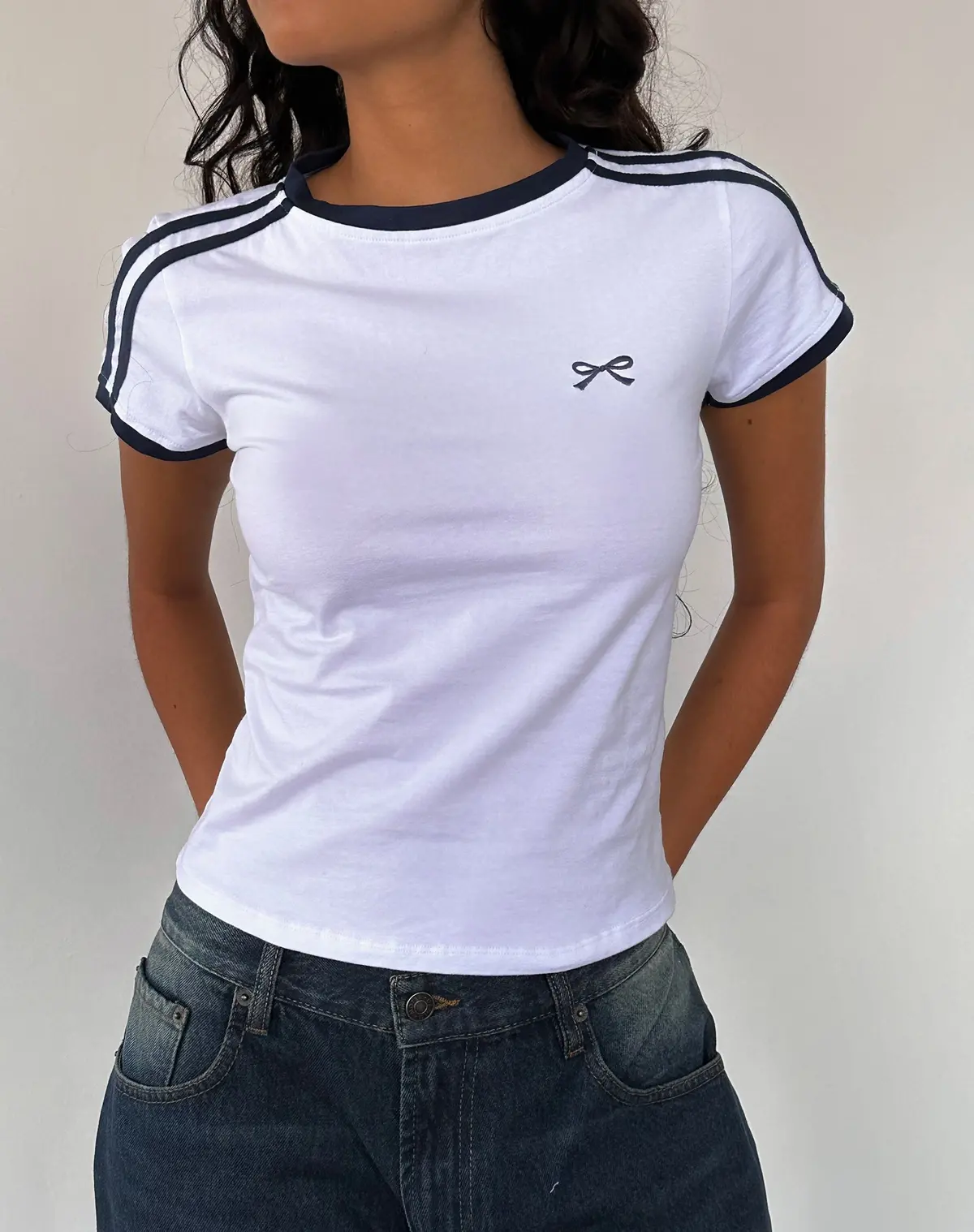Salda Sporty Tee In White With Navy Binding 1