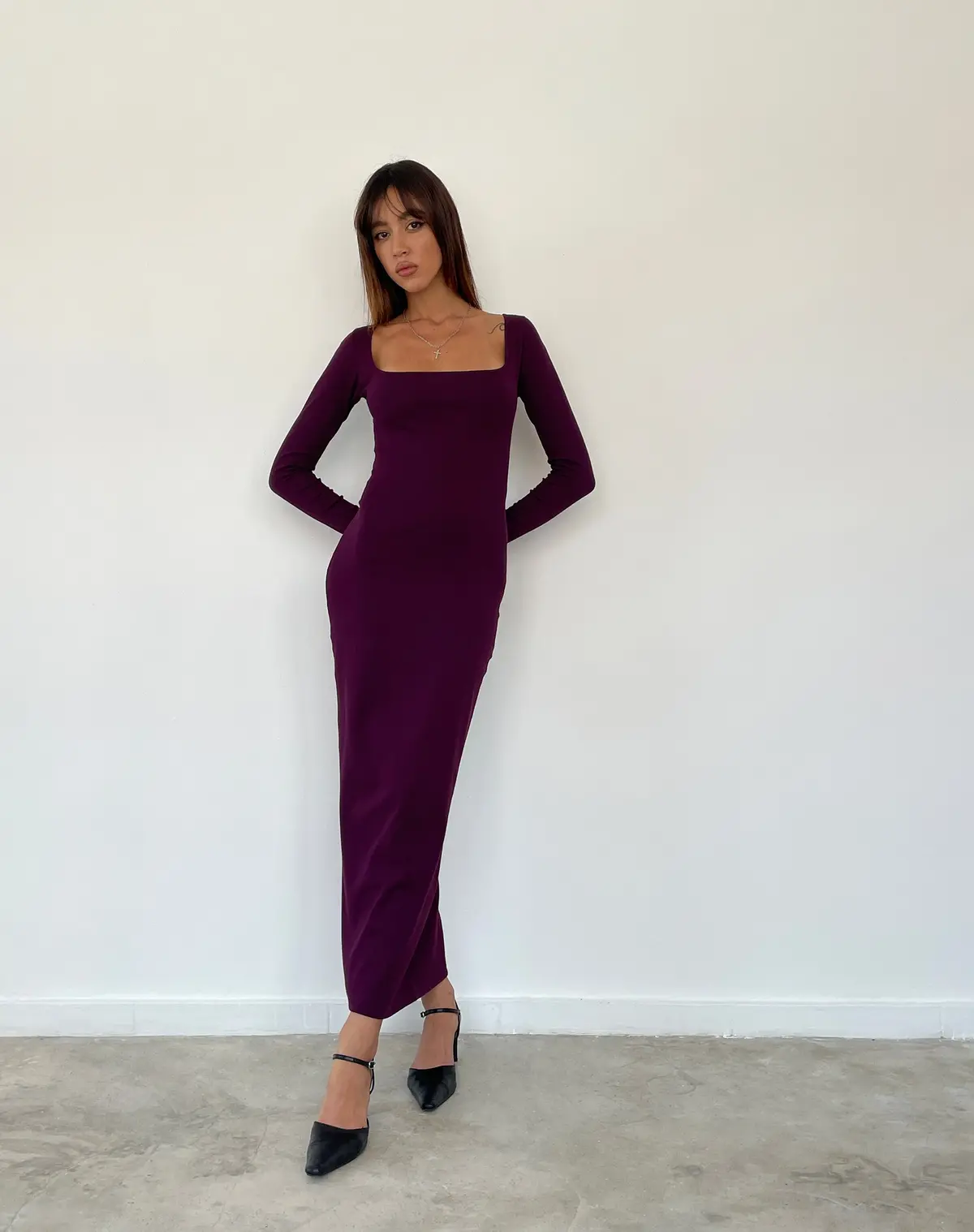 Samaira Dress Rib Aubergine 1