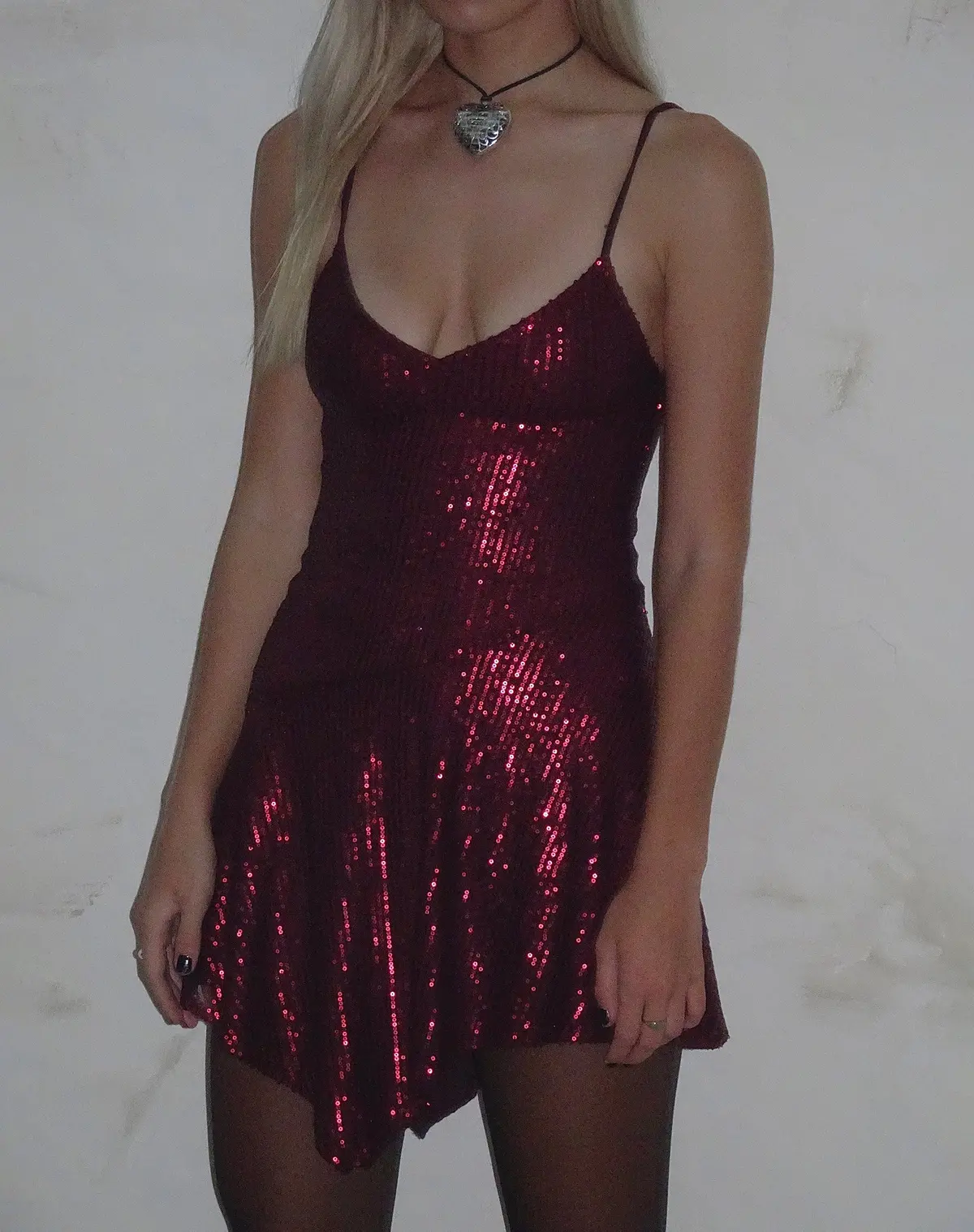 Sarabeth Waterfall Hem Mini Dress In Burgundy Sequin 1