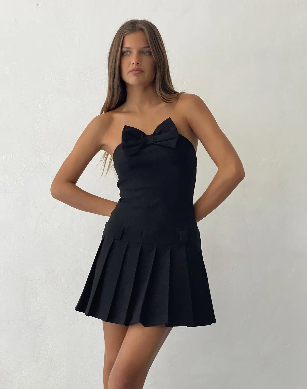 Seroja Bow Front Mini Dress In Black Tailoring 1
