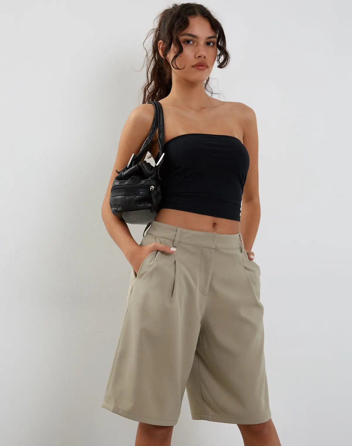 Setya Long Line Tailored Shorts In Taupe 1
