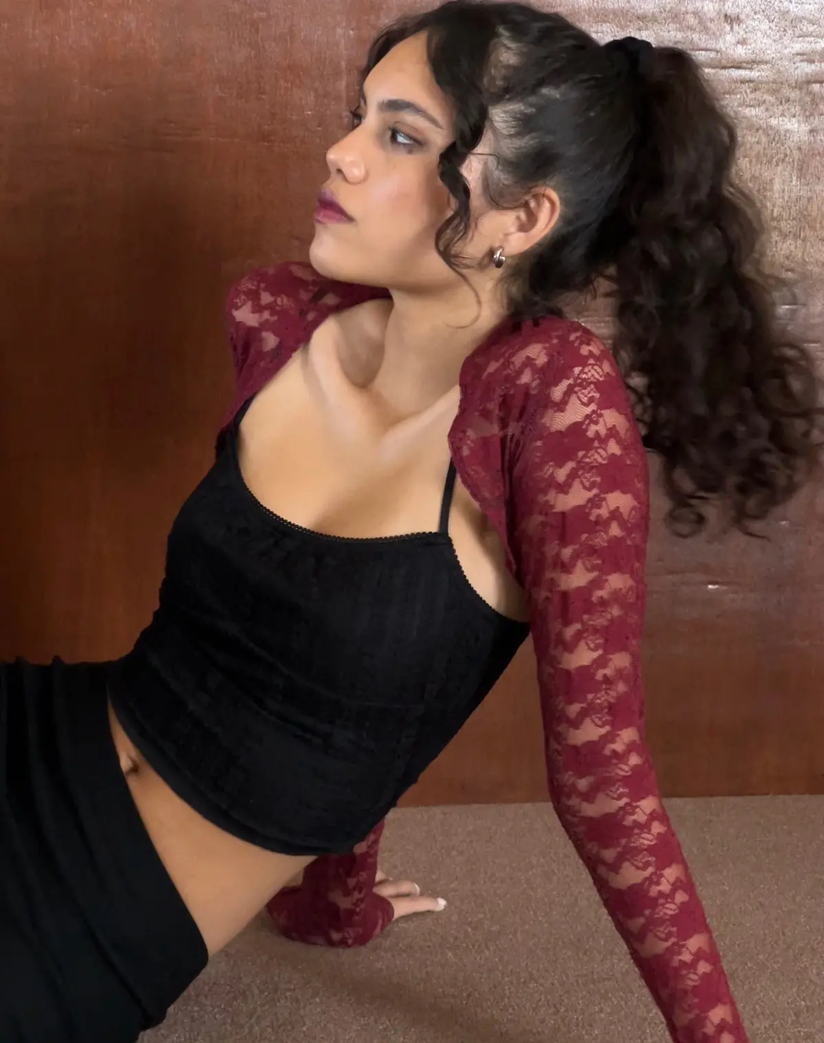 Suri Lace Shrug In Maroon 1