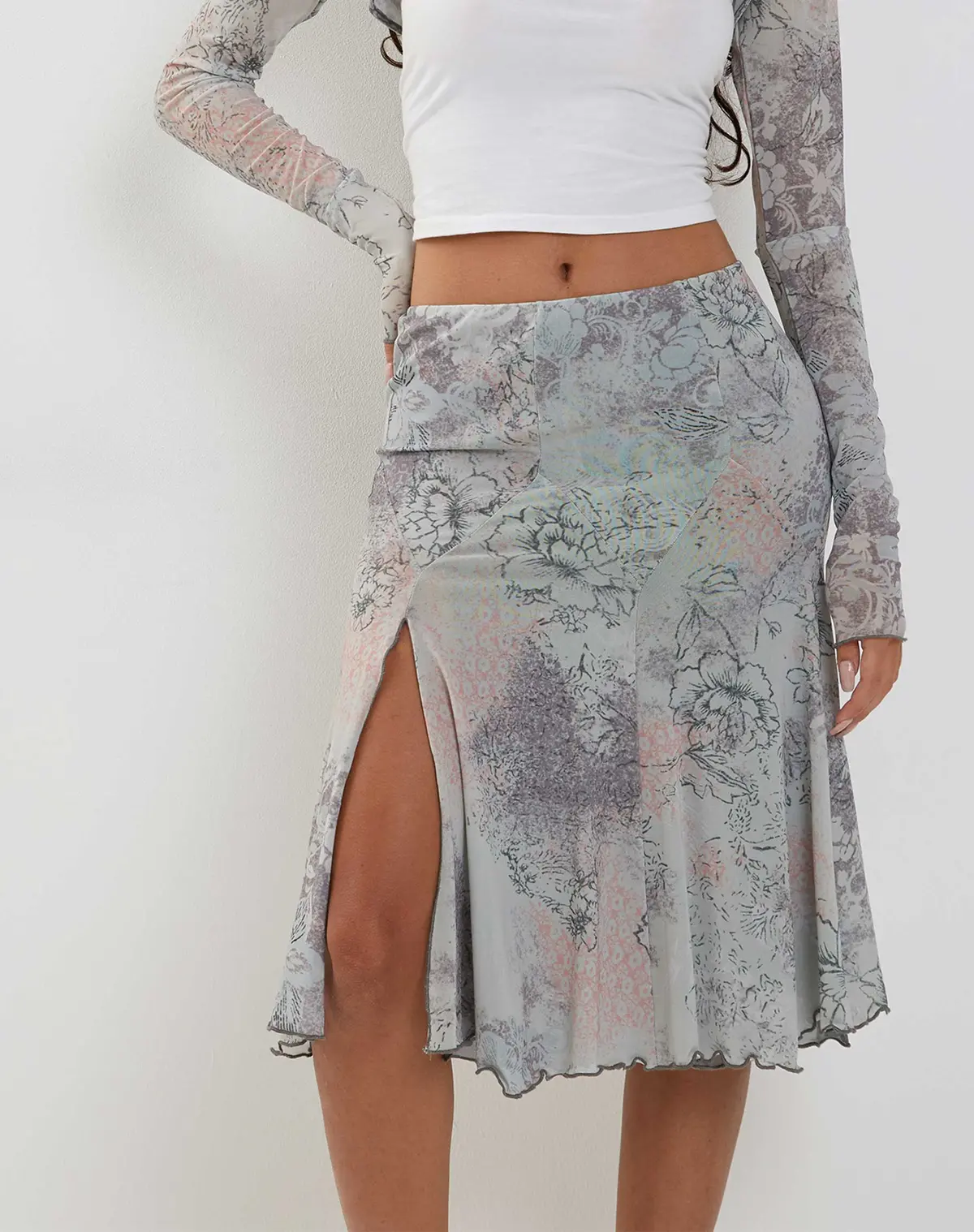 Sloane Midi Skirt In Pastel Floral Lace 1