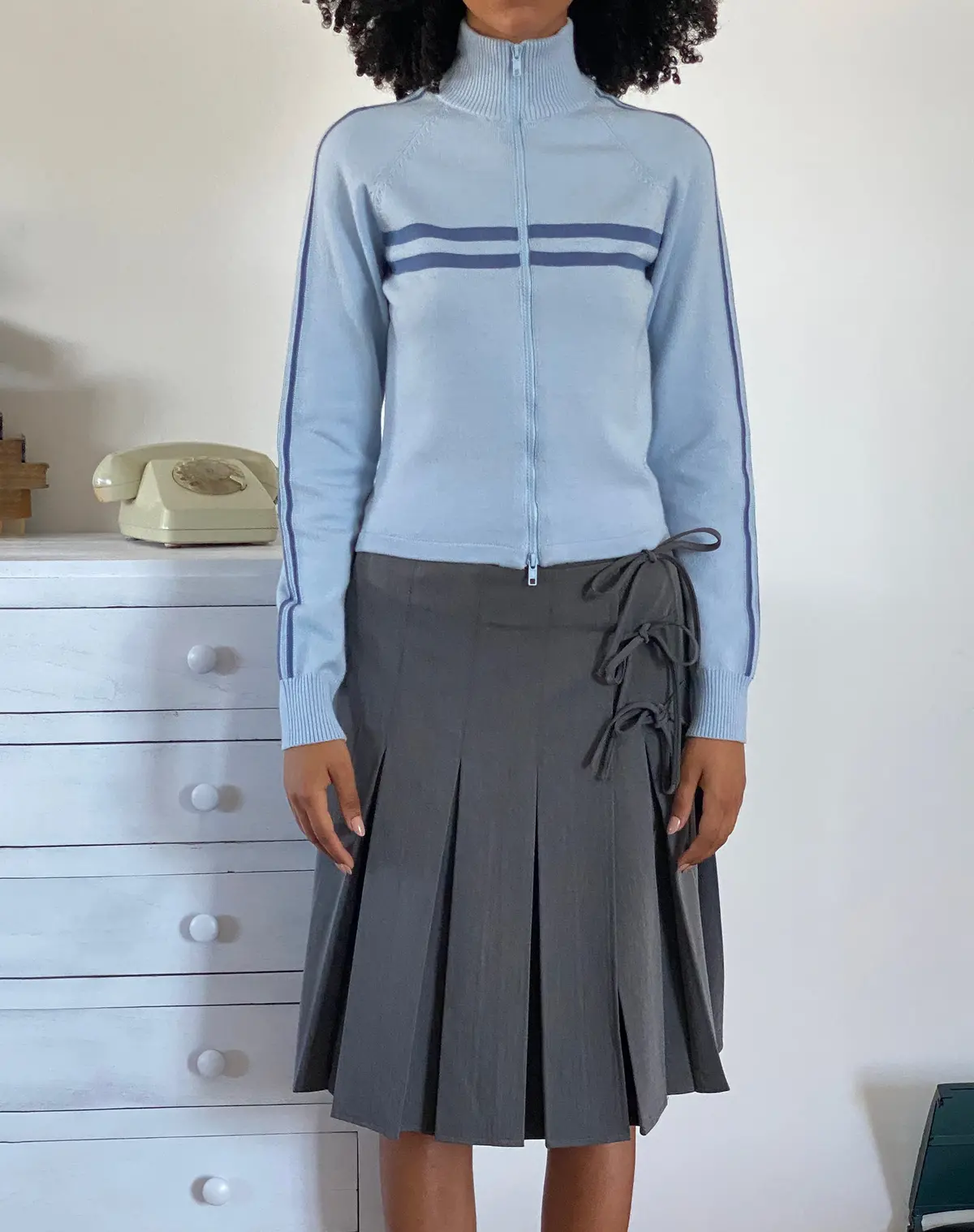 Talisa Sporty Zip Through Jacket In Knit Light Blue 1