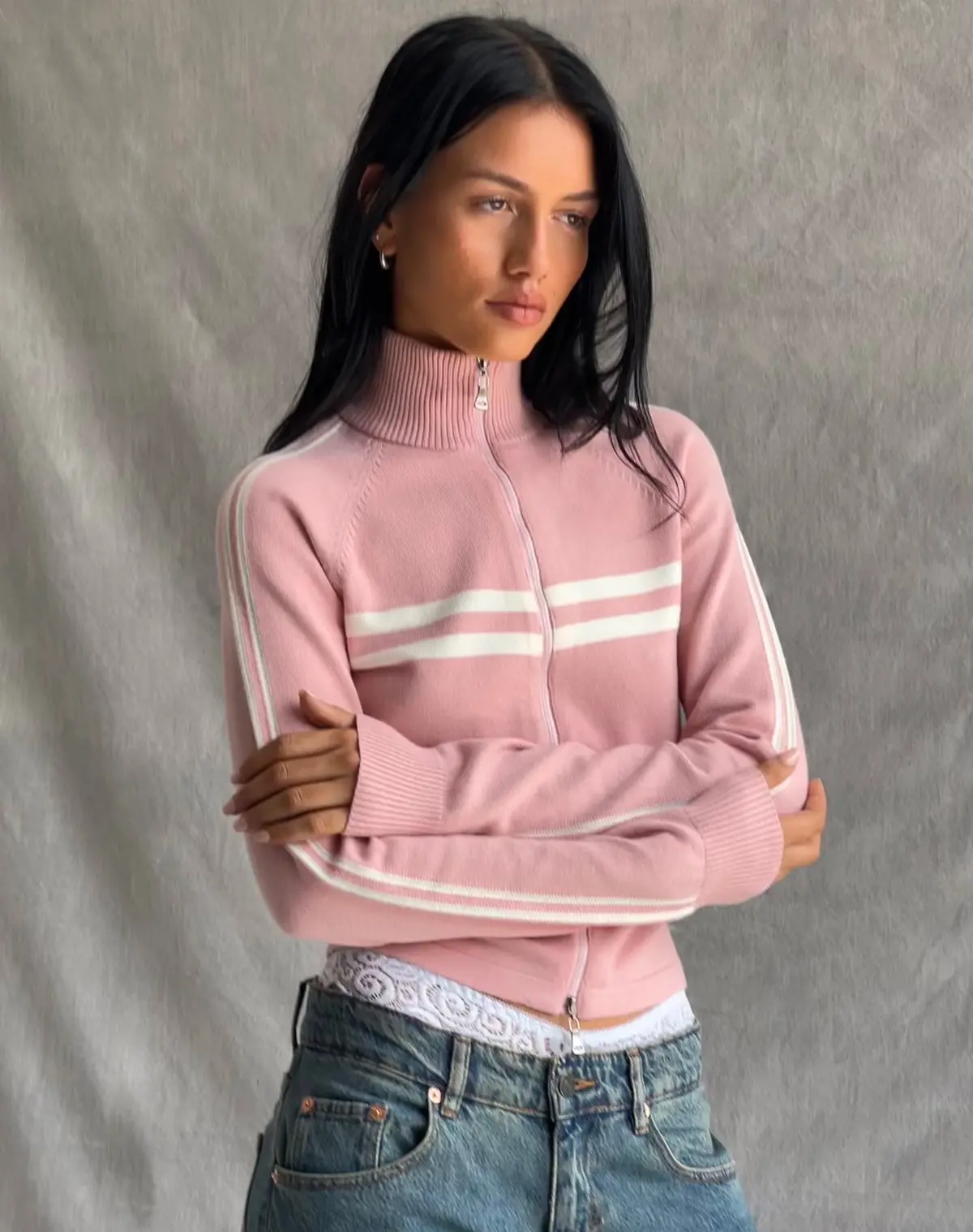 Talisa Sporty Zip Through Jacket In Knit Pink 1