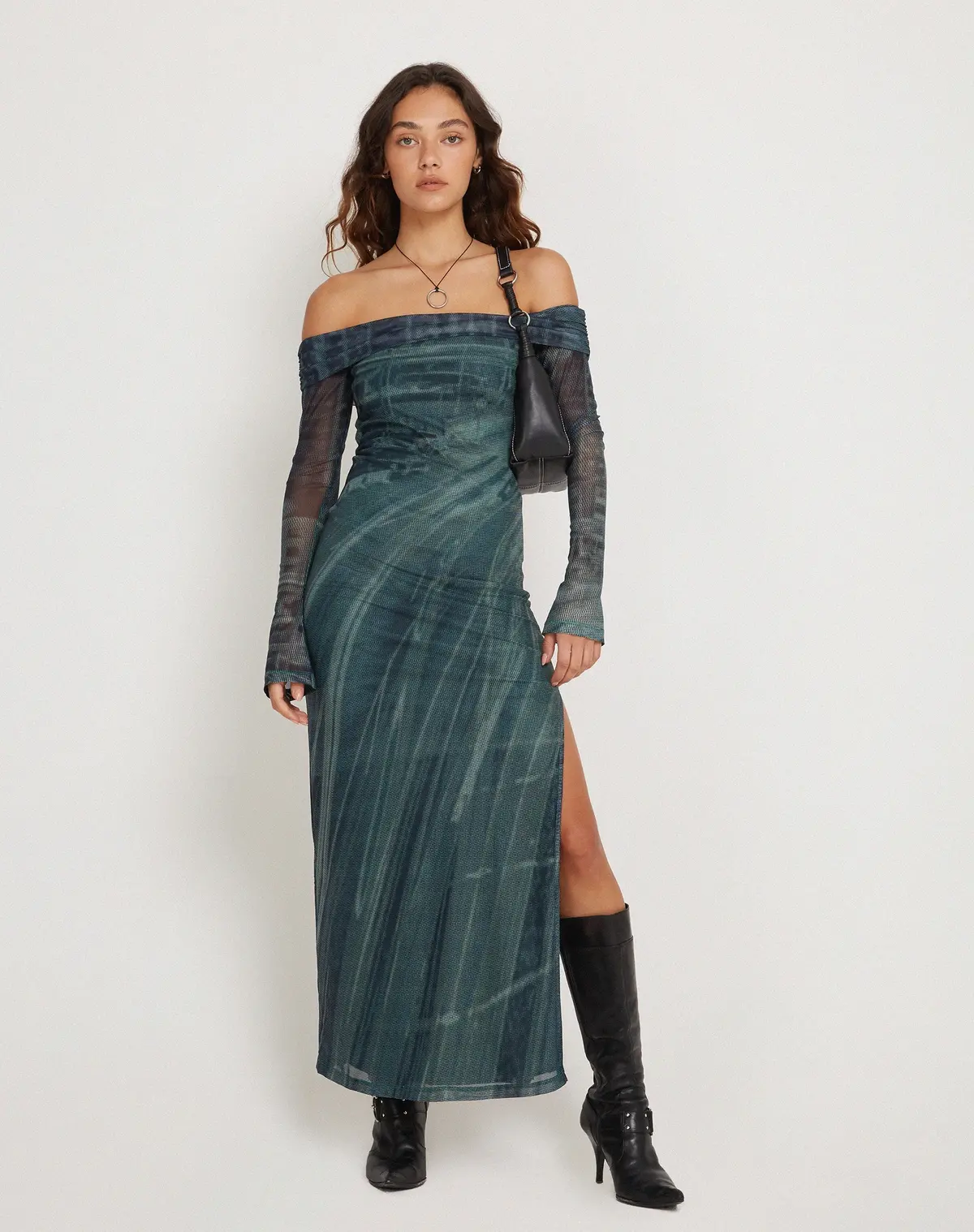 Terra Bardot Midi Dress In Cityscape Green 1