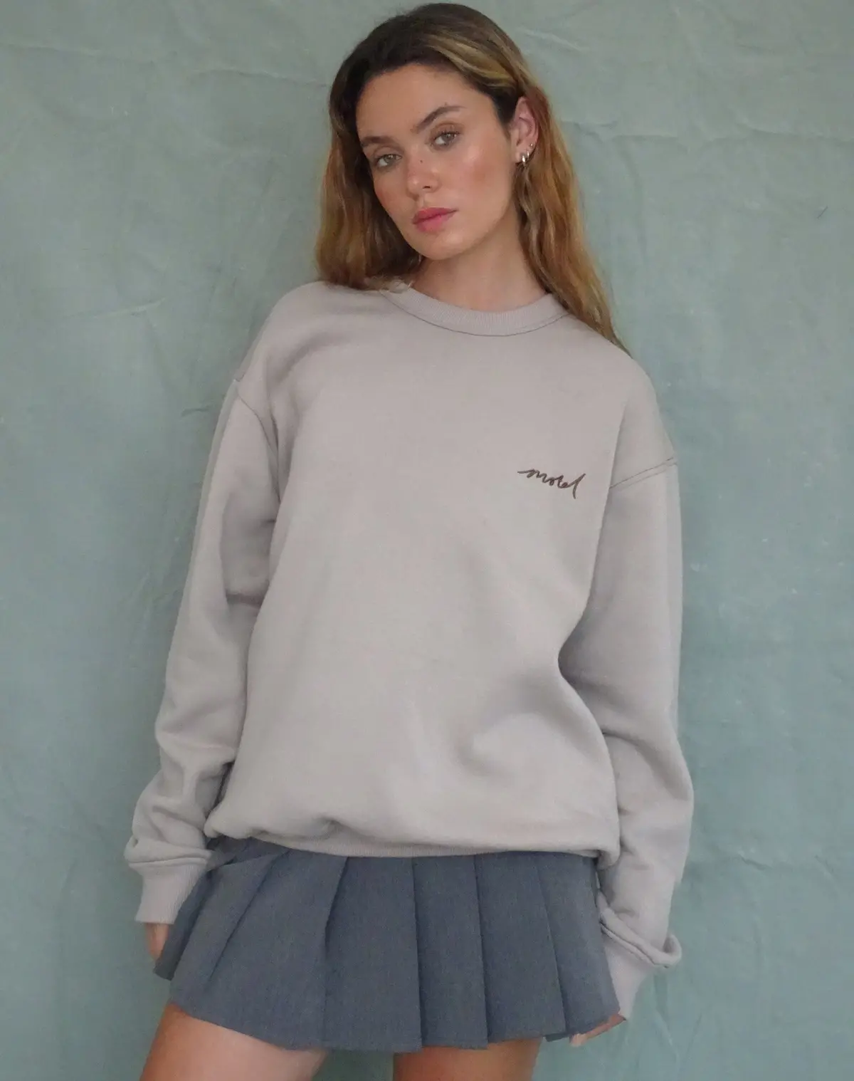 Tillie Sweatshirt In Mushroom With Brown Motel Embroidery 1