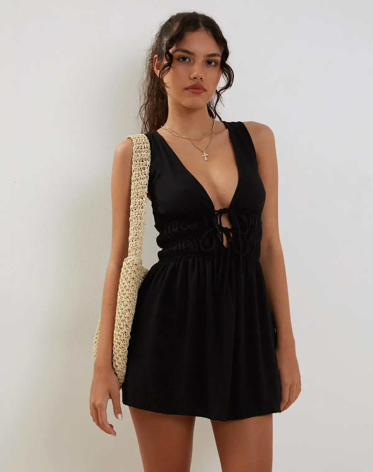 Valhala Front Tie Mini Dress In Black 1