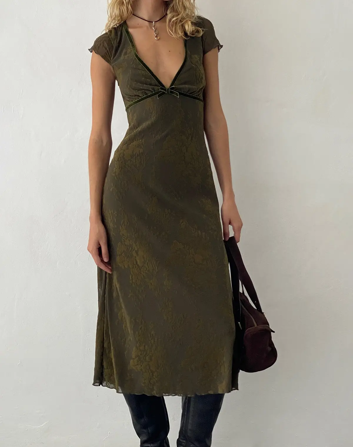 Vilinia Midi Dress In Abstract Botanic Dark Olive 1