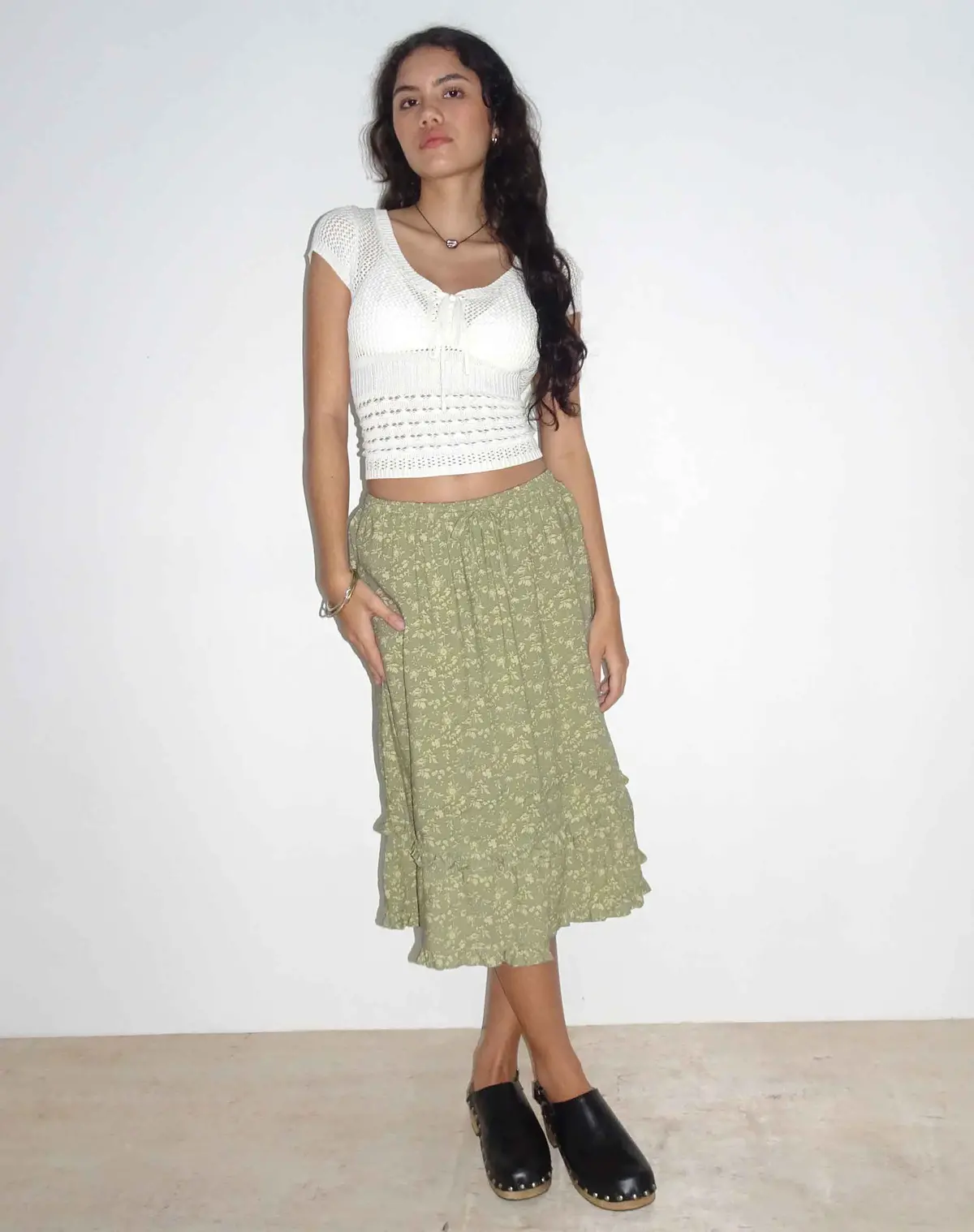 Wala Midi Skirt In Ditsy Floral Green 1