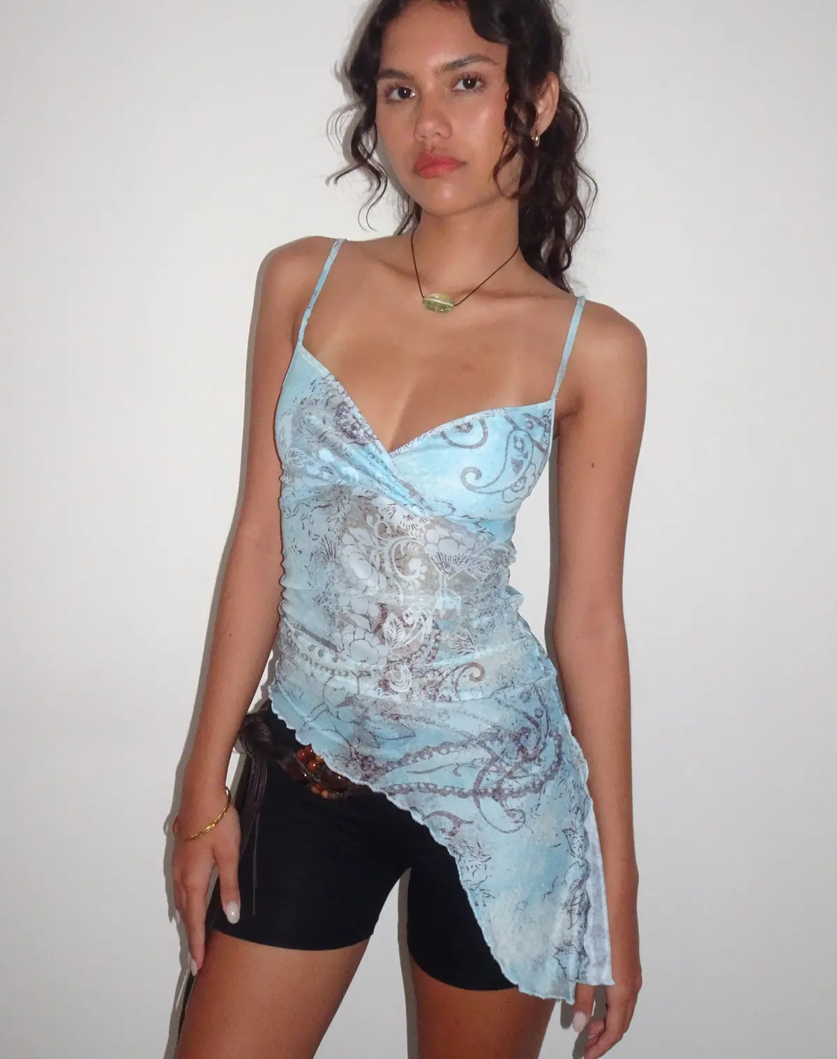 Warica Asymmetric Cami Top In Blue Paisley Abstract Rustic 1
