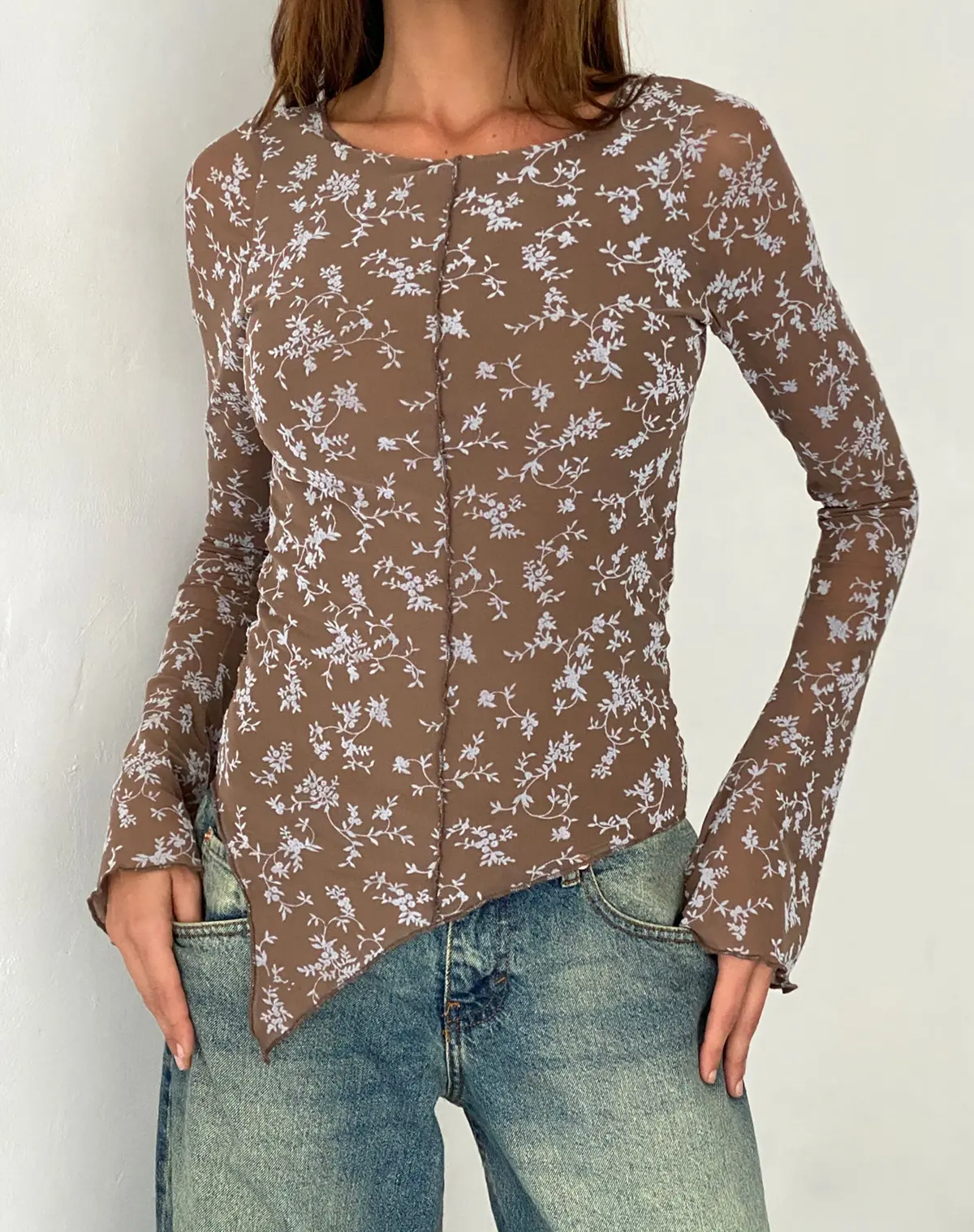 Zest Mesh Long Sleeve Top In Botanist Flock Dark Taupe 1