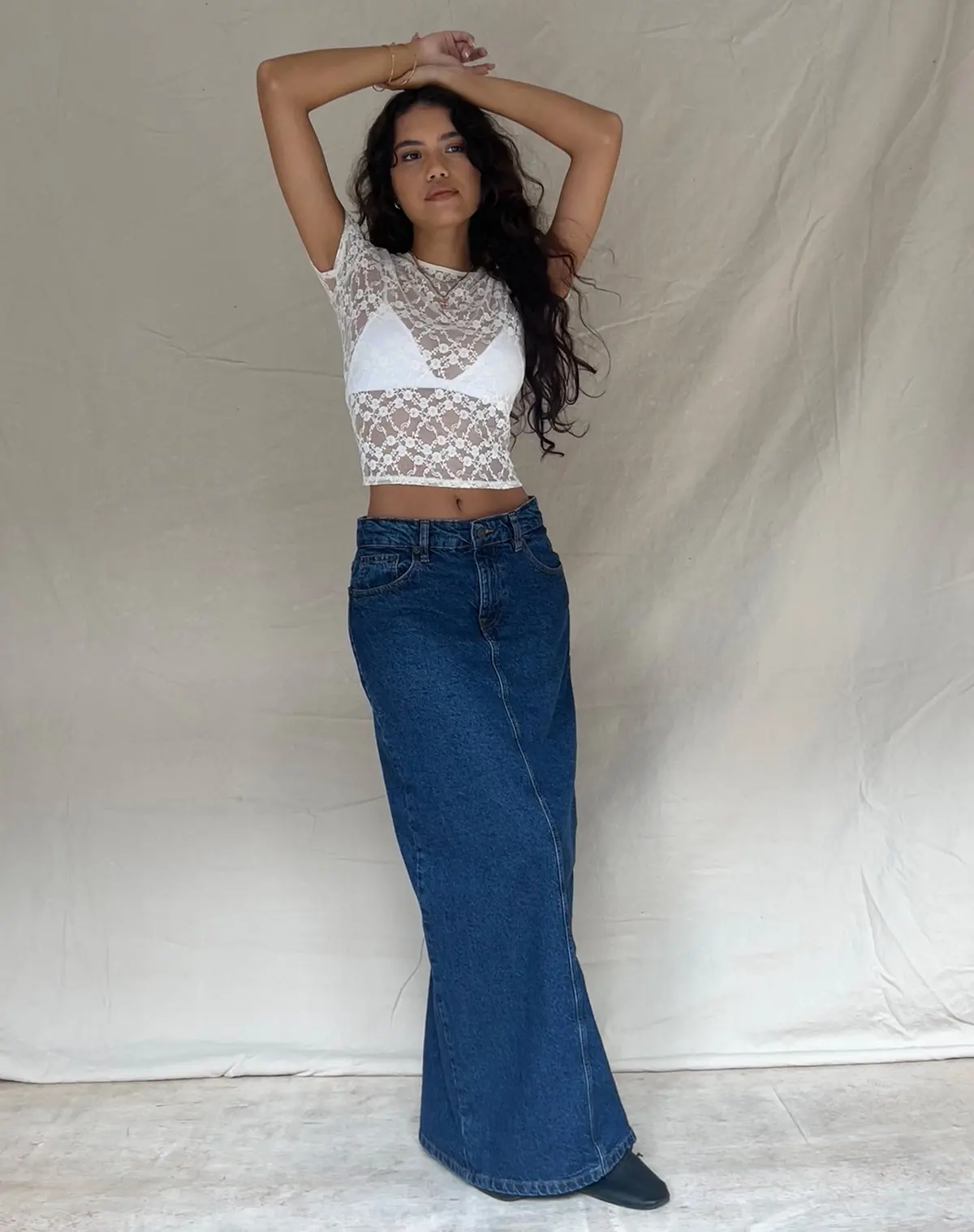 Low Rise Maxi Skirt Mid Blue Used 1
