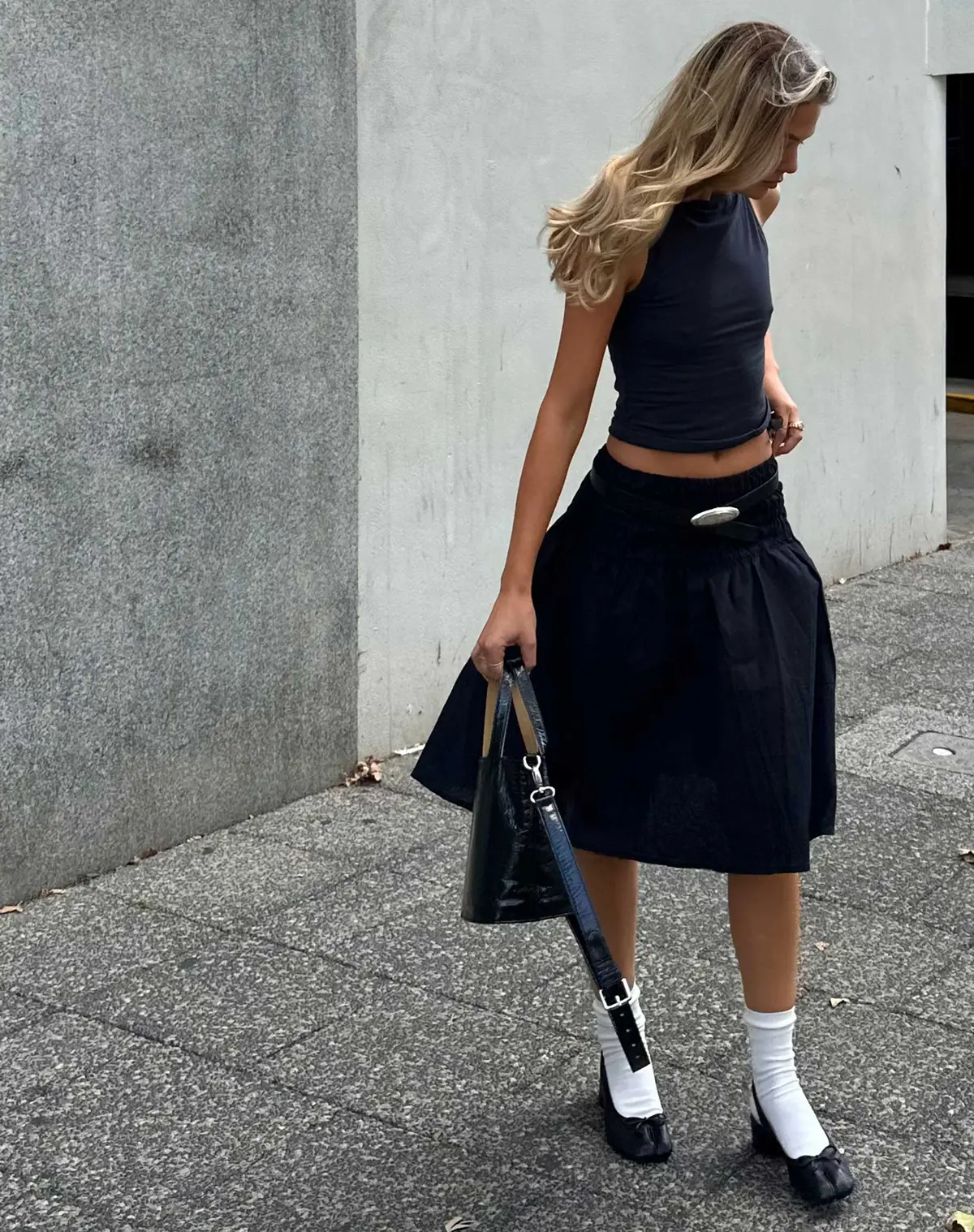 Motel X Jacquie Neleta Shirred Waist Midi Skirt In Black 1