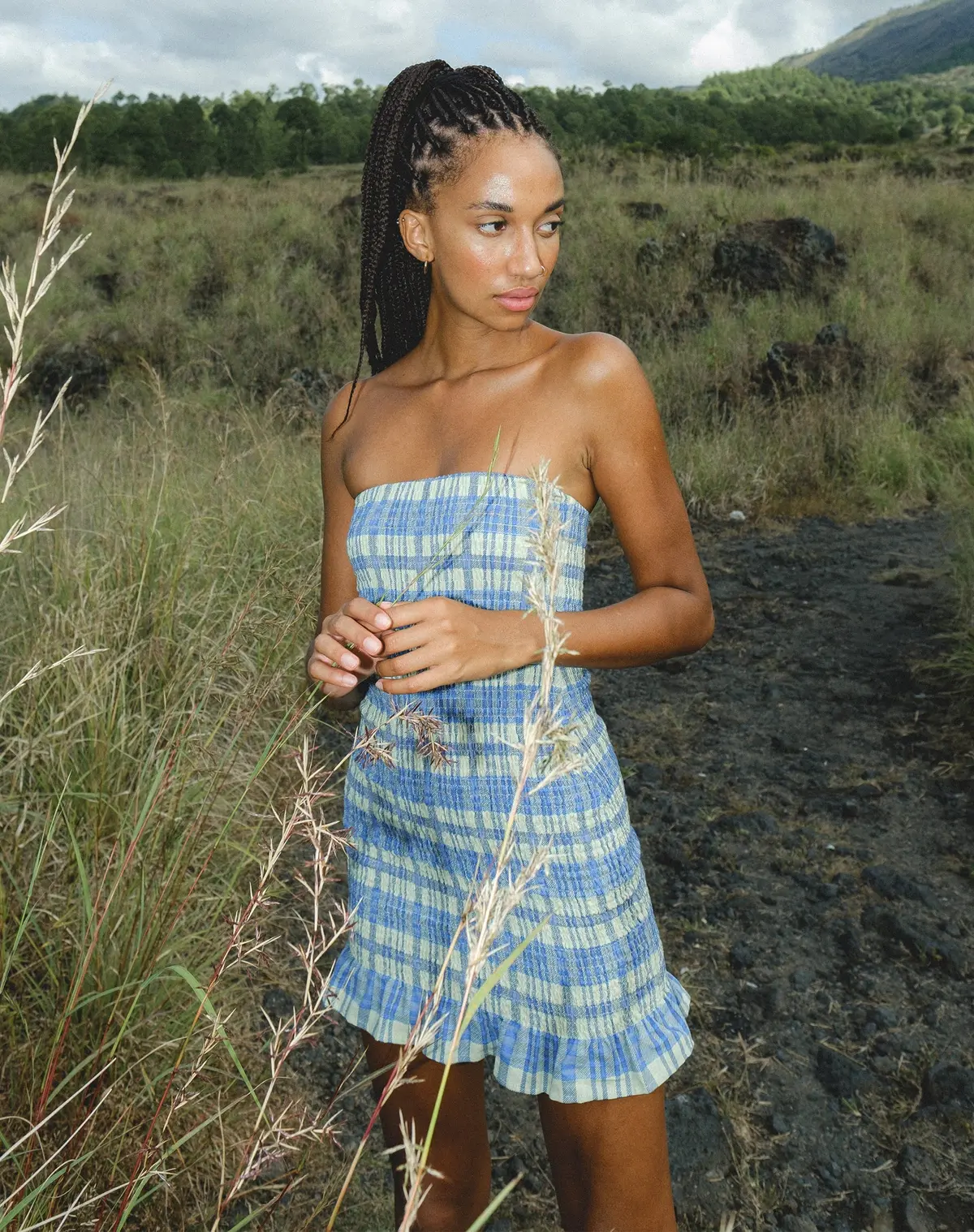 Takiyo Mini Dress In Colourpop Check Green And Blue 1
