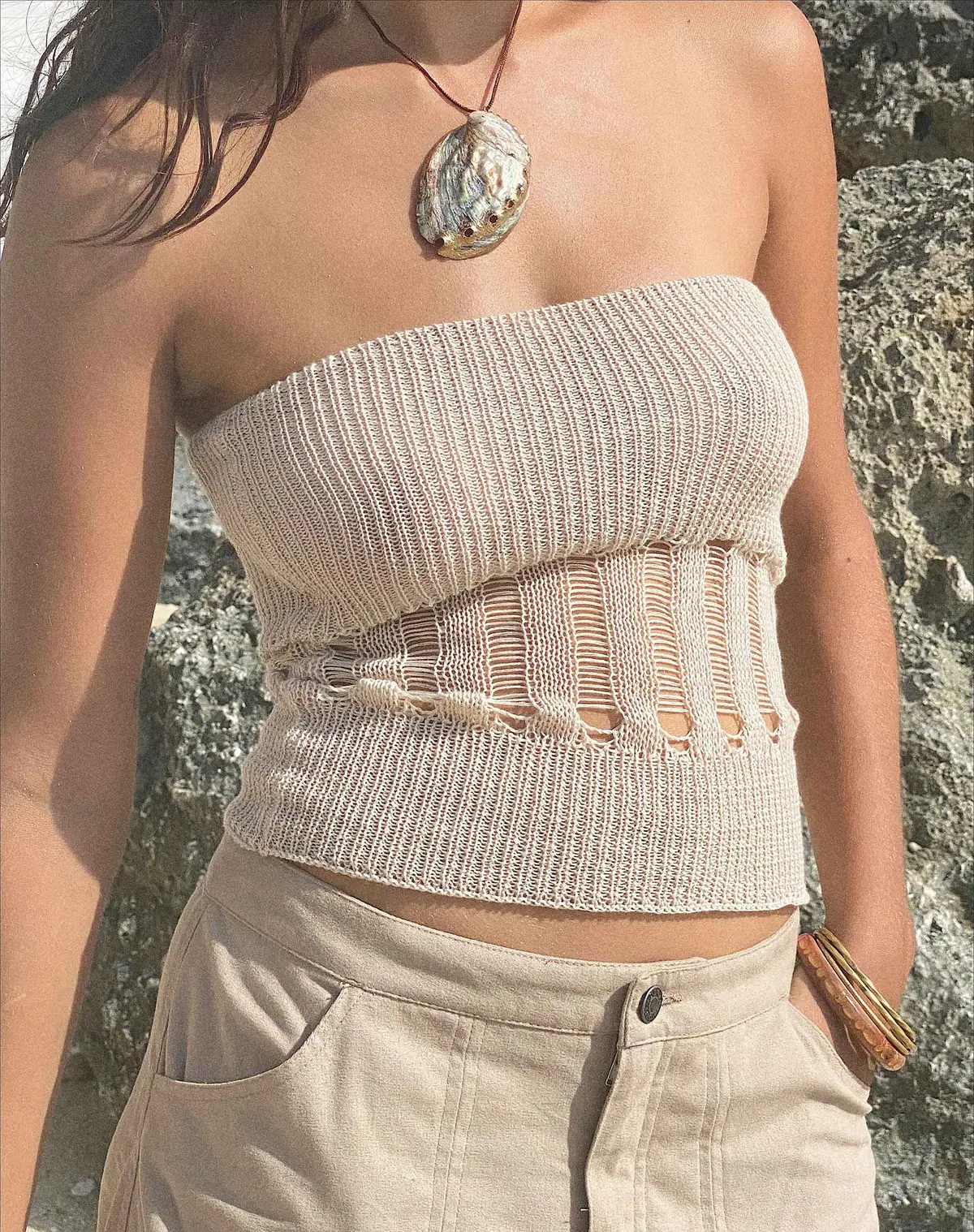 Camille Knitted Tube Top In Neutral 1